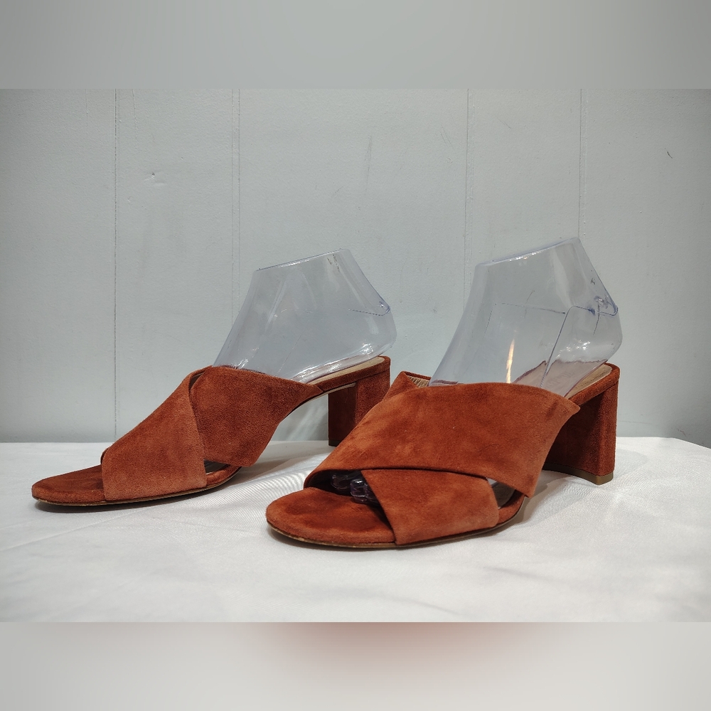 Madewell Greer Mule Sandals 8.5 Nutmeg Brown Suede Block Heel Slip On‎ G1982 - Picture 3 of 9